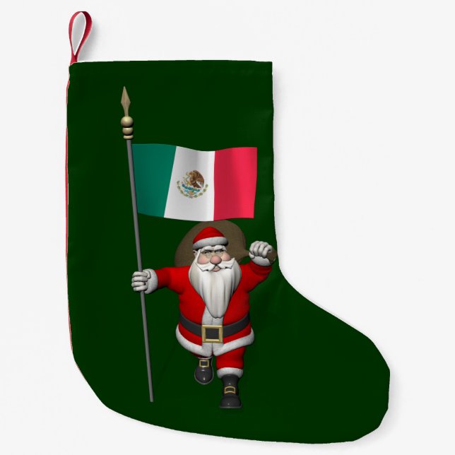 Santa Claus With Ensign Of Mexico Small Christmas Stocking (Front)