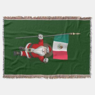 Santa Claus With Ensign Of Mexico Throw Blanket