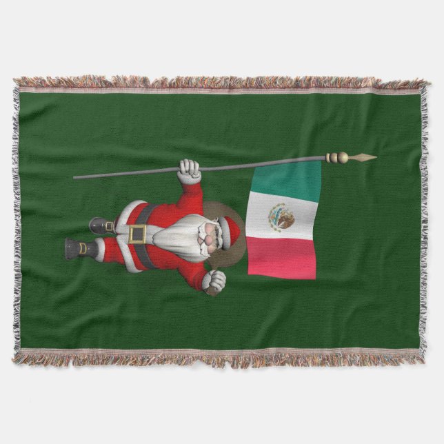 Santa Claus With Ensign Of Mexico Throw Blanket (Front)