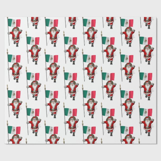 Santa Claus With Ensign Of Mexico Wrapping Paper (Flat)