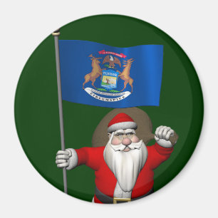 Santa Claus With Ensign Of Michigan Magnet