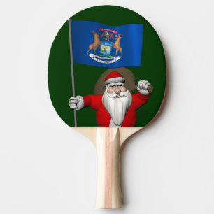 Santa Claus With Ensign Of Michigan Ping Pong Paddle