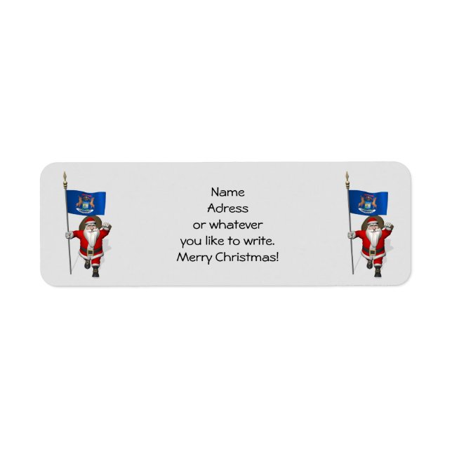 Santa Claus With Ensign Of Michigan Return Address Label (Front)