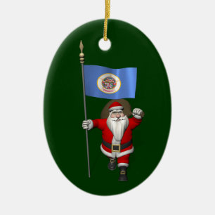 Santa Claus With Ensign Of Minnesota Ceramic Ornament