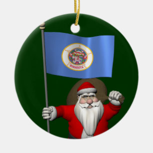 Santa Claus With Ensign Of Minnesota Ceramic Ornament
