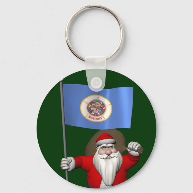 Santa Claus With Ensign Of Minnesota Key Ring (Front)