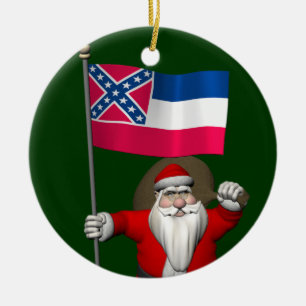 Santa Claus With Ensign Of Mississippi Ceramic Tree Decoration