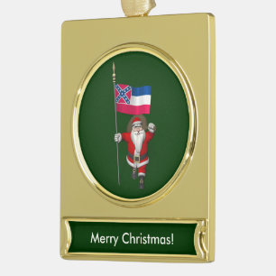 Santa Claus With Ensign Of Mississippi Gold Plated Banner Ornament