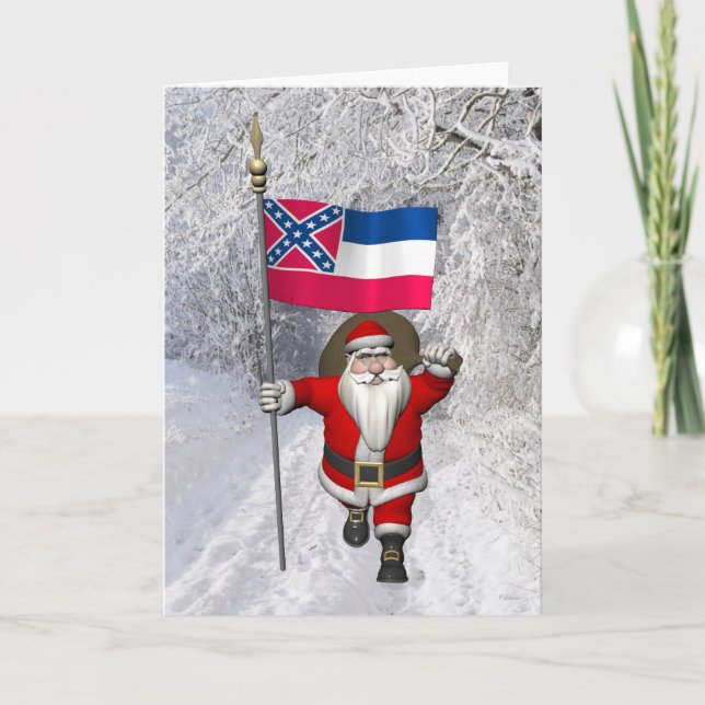 Santa Claus With Ensign Of Mississippi Holiday Card (Front)