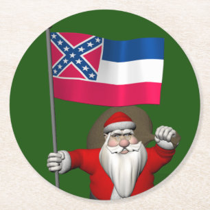 Santa Claus With Ensign Of Mississippi Round Paper Coaster