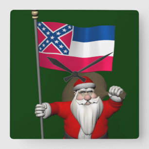 Santa Claus With Ensign Of Mississippi Square Wall Clock