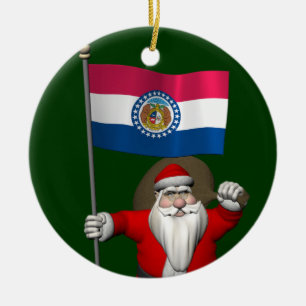 Santa Claus With Ensign Of Missouri Ceramic Tree Decoration