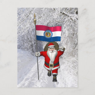 Santa Claus With Ensign Of Missouri Holiday Postcard