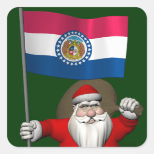 Santa Claus With Ensign Of Missouri Square Sticker