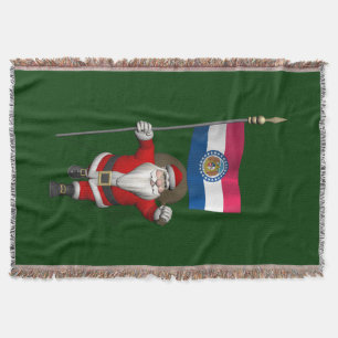 Santa Claus With Ensign Of Missouri Throw Blanket