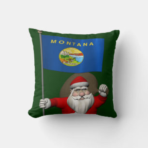 Santa Claus With Ensign Of Montana Cushion