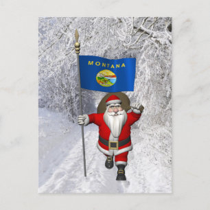 Santa Claus With Ensign Of Montana Holiday Postcard