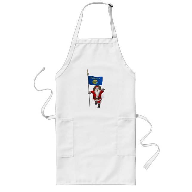 Santa Claus With Ensign Of Montana Long Apron (Front)