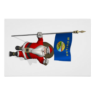 Santa Claus With Ensign Of Montana Poster