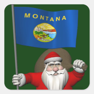 Santa Claus With Ensign Of Montana Sticker