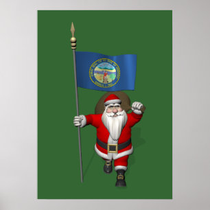 Santa Claus With Ensign Of Nebraska Poster