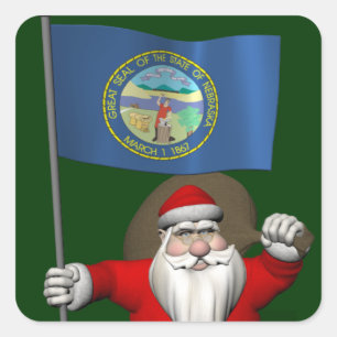 Santa Claus With Ensign Of Nebraska Sticker