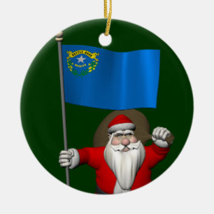 Santa Claus With Ensign Of Nevada Ceramic Ornament