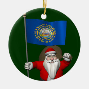 Santa Claus With Ensign Of New Hampshire Ceramic Tree Decoration