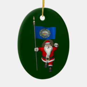 Santa Claus With Ensign Of New Hampshire Ceramic Tree Decoration