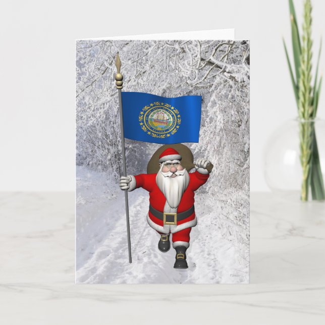 Santa Claus With Ensign Of New Hampshire Holiday Card (Front)