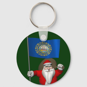 Santa Claus With Ensign Of New Hampshire Key Ring
