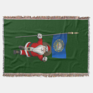 Santa Claus With Ensign Of New Hampshire Throw Blanket