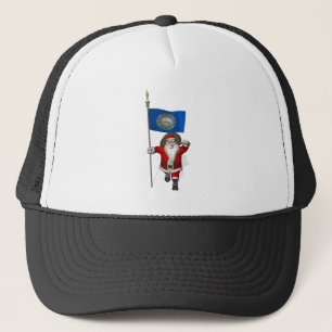 Santa Claus With Ensign Of New Hampshire Trucker Hat