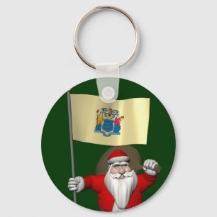Santa Claus With Ensign Of New Jersey Key Ring
