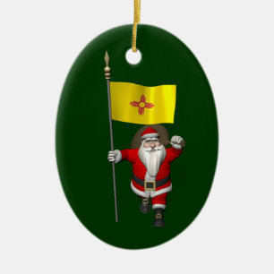Santa Claus With Ensign Of New Mexico Ceramic Ornament