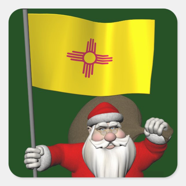 Santa Claus With Ensign Of New Mexico Square Sticker (Front)