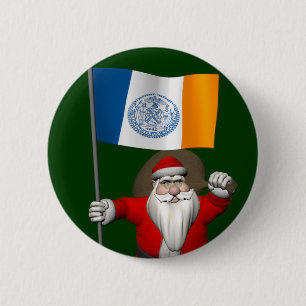 Santa Claus With Ensign Of New York City 6 Cm Round Badge