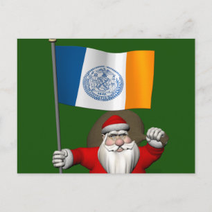 Santa Claus With Ensign Of New York City Holiday Postcard