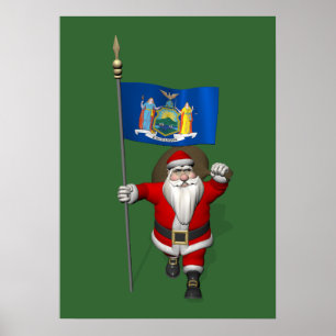 Santa Claus With Ensign Of New York US State Poster