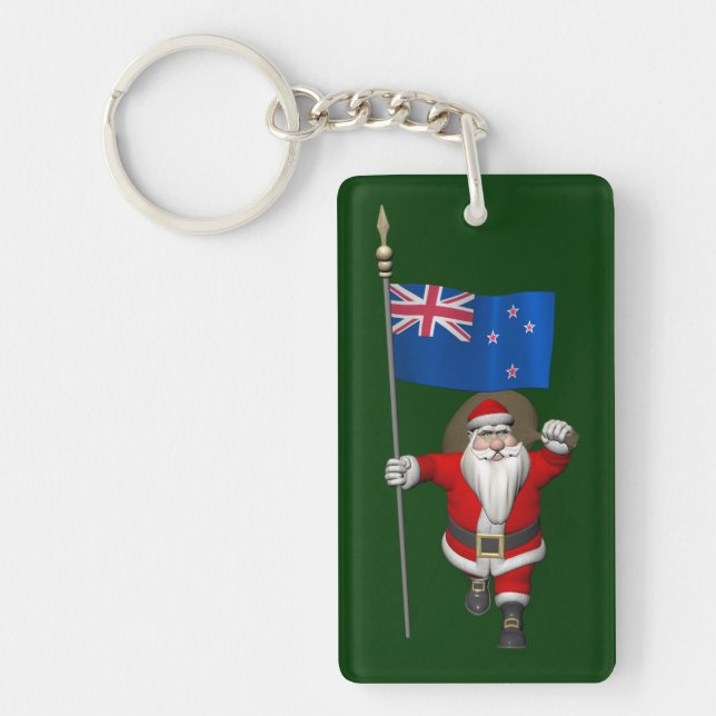 Santa Claus With Ensign Of New Zealand Key Ring (Front)
