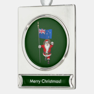 Santa Claus With Ensign Of New Zealand Silver Plated Banner Ornament
