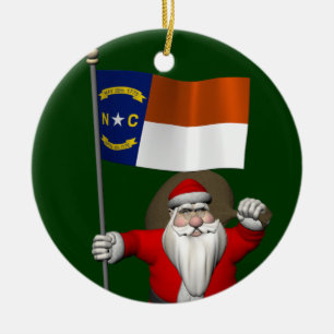 Santa Claus With Ensign Of North Carolina Ceramic Tree Decoration