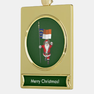 Santa Claus With Ensign Of North Carolina Gold Plated Banner Ornament