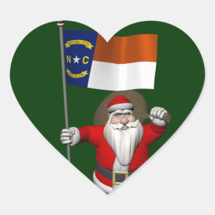Santa Claus With Ensign Of North Carolina Heart Sticker