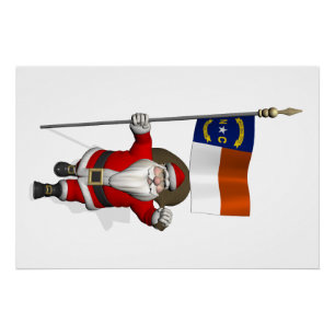 Santa Claus With Ensign Of North Carolina Poster