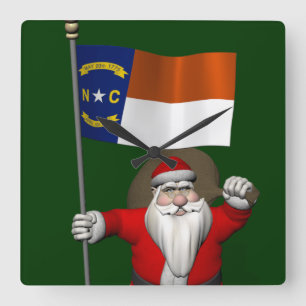 Santa Claus With Ensign Of North Carolina Square Wall Clock