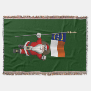 Santa Claus With Ensign Of North Carolina Throw Blanket