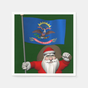 Santa Claus With Ensign Of North Dakota Napkin