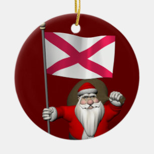 Santa Claus With Ensign Of Northern Ireland Ceramic Tree Decoration