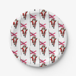 Santa Claus With Ensign Of Northern Ireland Paper Plate